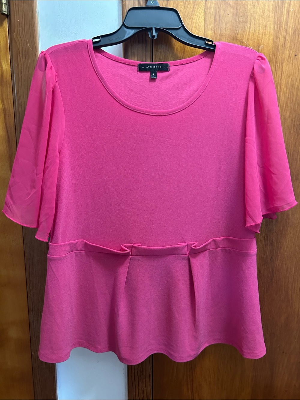 Atelier Pink Flutter Peplum Blouse with Scoop Neck